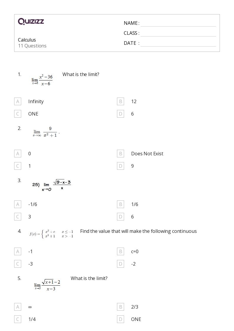 calculus worksheet