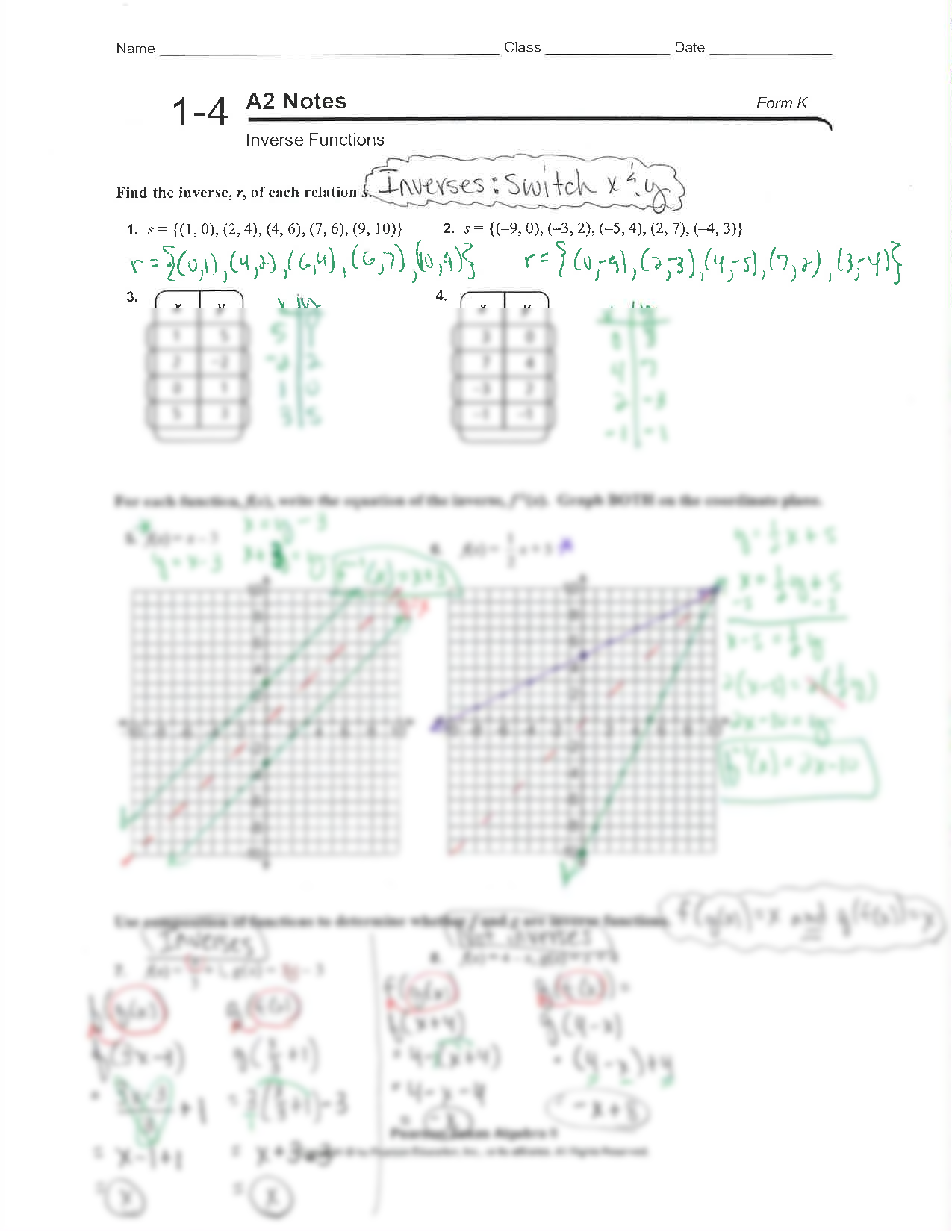 SOLUTION Inverse Functions Worksheet Studypool Worksheets Library