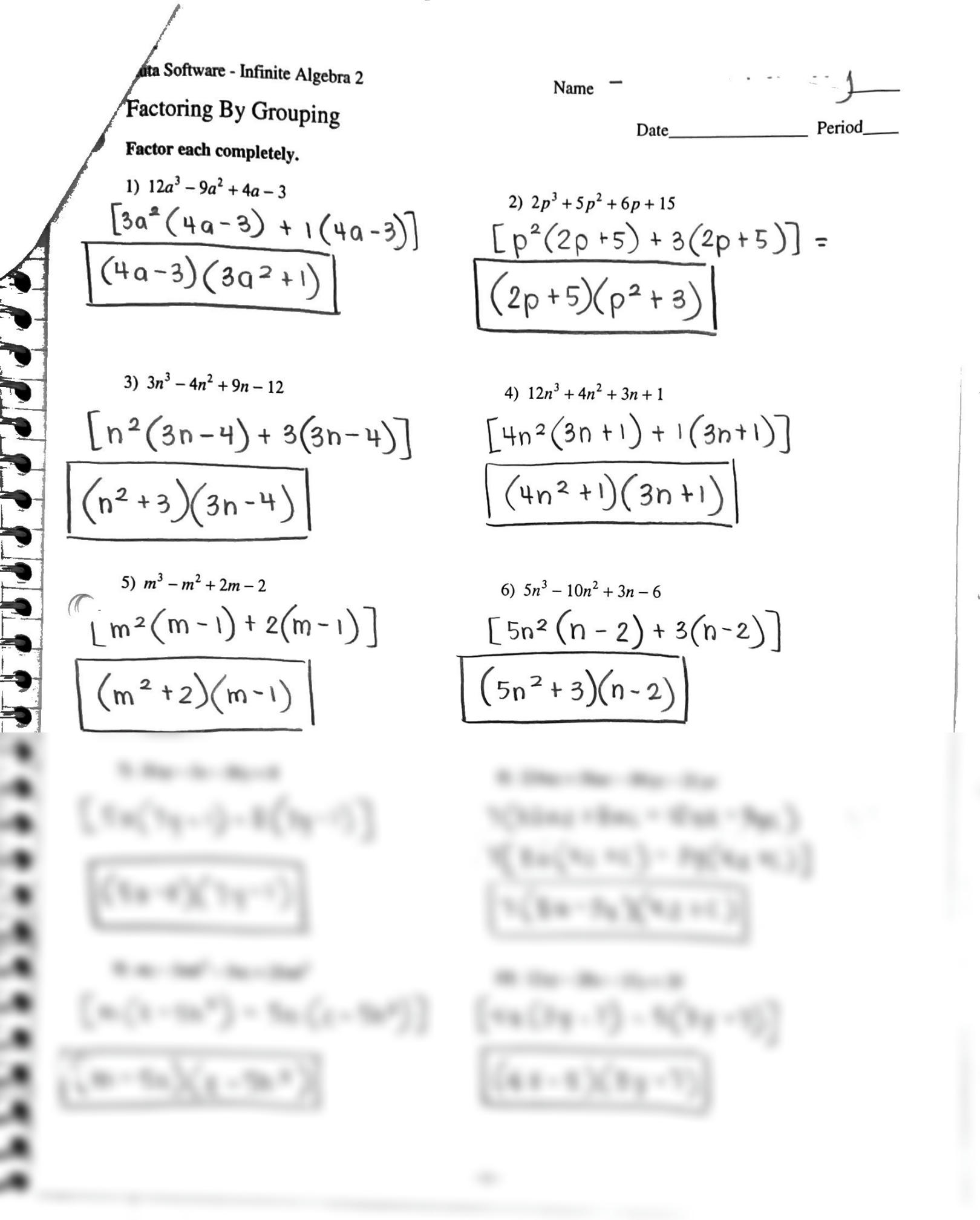 SOLUTION Kuta Software Infinite Algebra 2 Factoring By Grouping