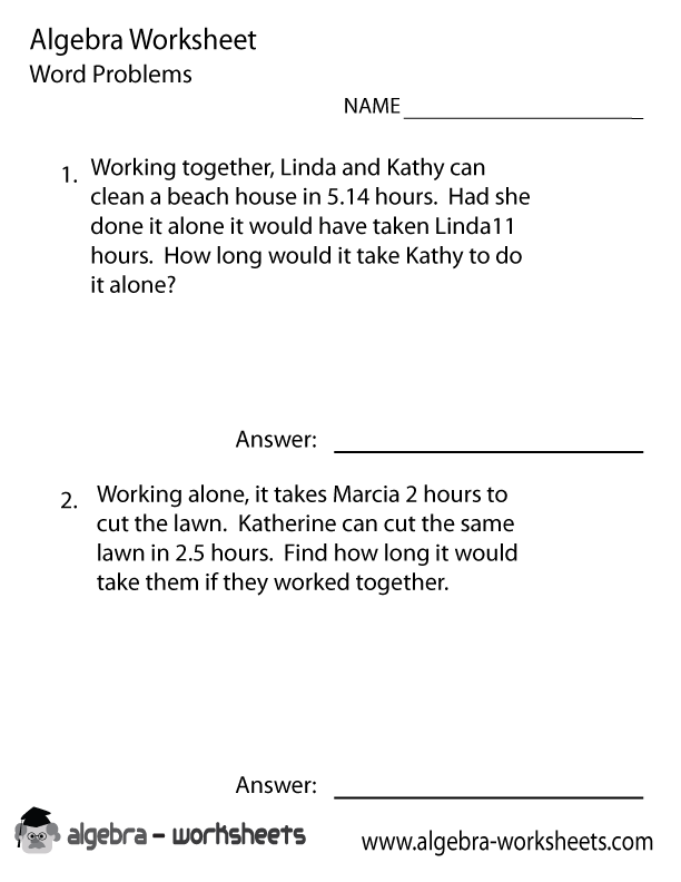 Solve Algebra Word Problems Worksheet Printable