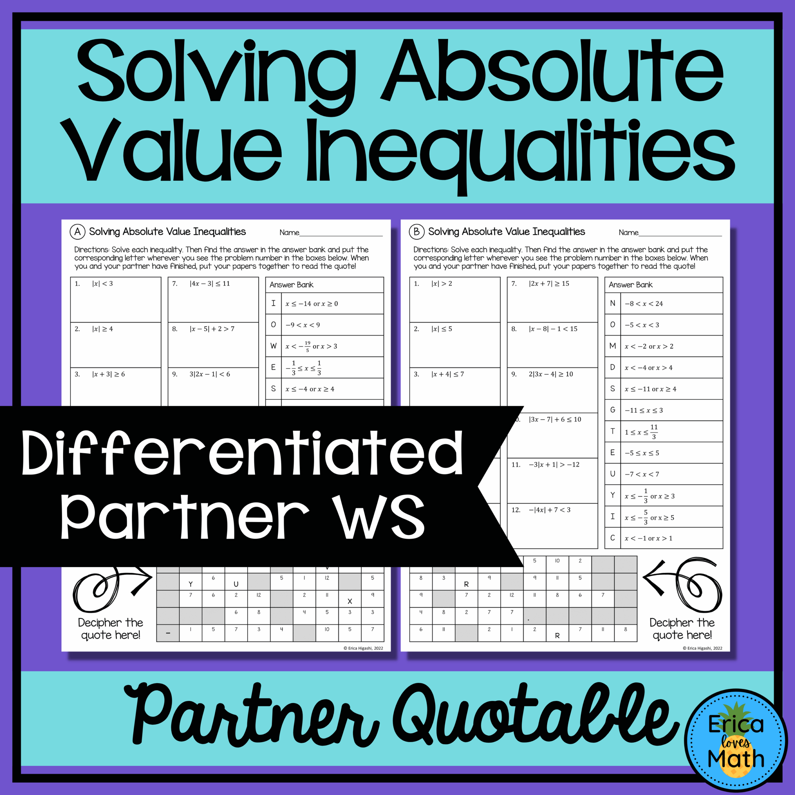Solving Absolute Value Inequalities Differentiated Partner