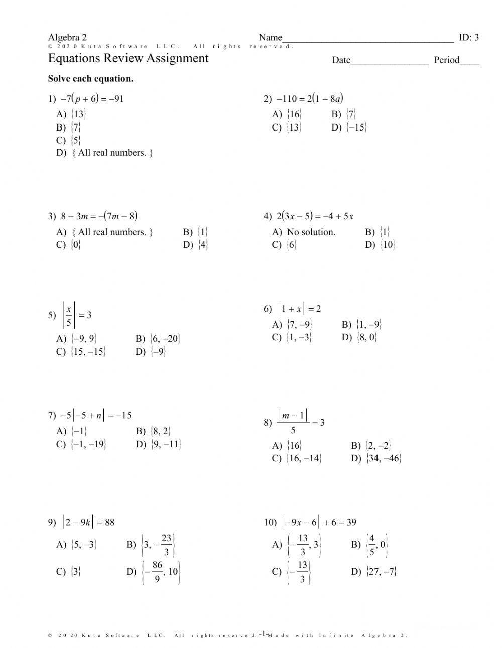 equations with absolute value worksheet