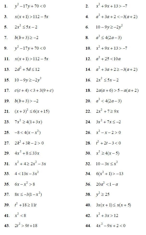 Solving Quadratic Inequalities Worksheet Pdf Quadraticworksheet