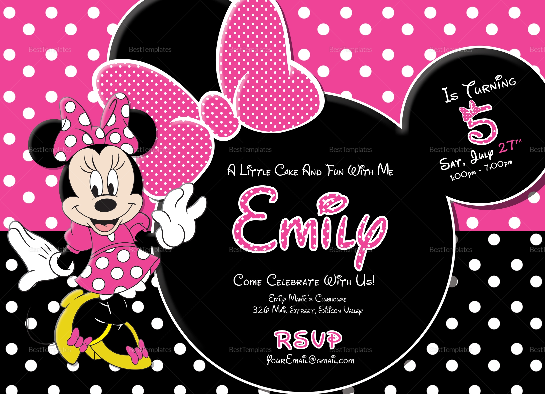 Special Minnie Mouse Birthday Invitation Design Template In PSD Word 