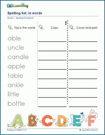 Spelling Lists Le Words K5 Learning Worksheets Library