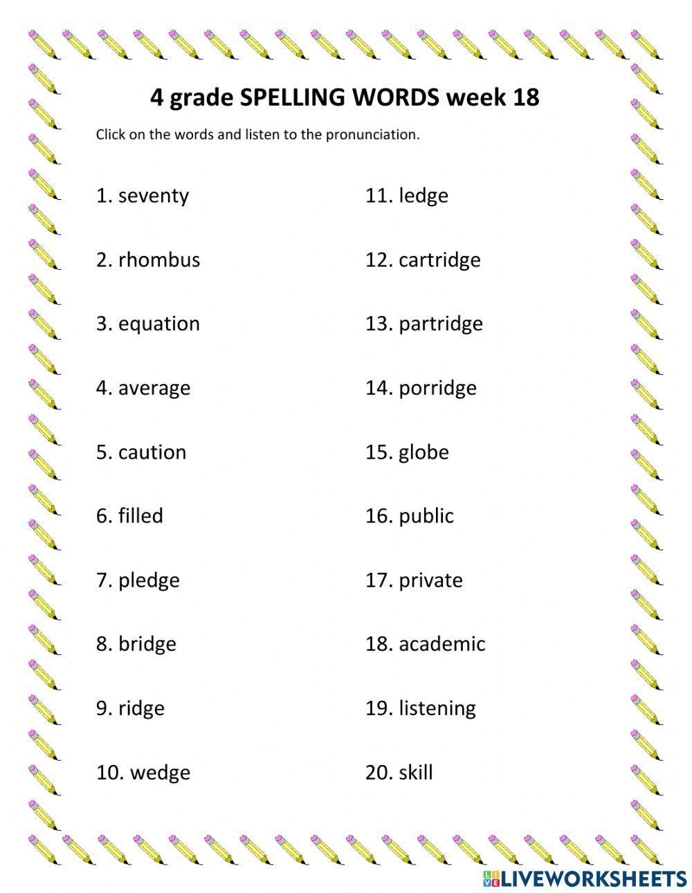 Spelling Words Online Worksheet For 4 Grade Live Worksheets 