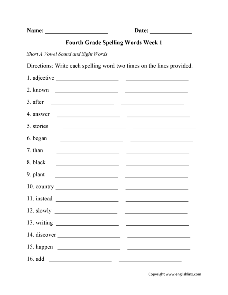 Spelling Worksheets Fourth Grade Spelling Worksheets Db excel