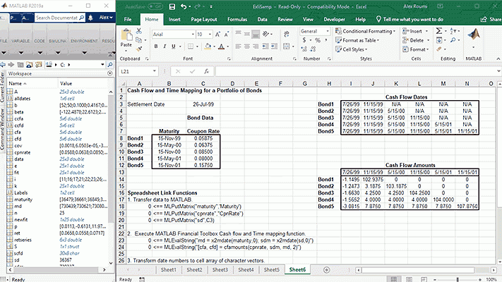 Spreadsheet Link for Microsoft Excel MATLAB Worksheets Library
