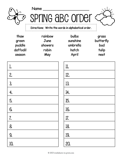 Spring Alphabetizing Worksheet Worksheets Library