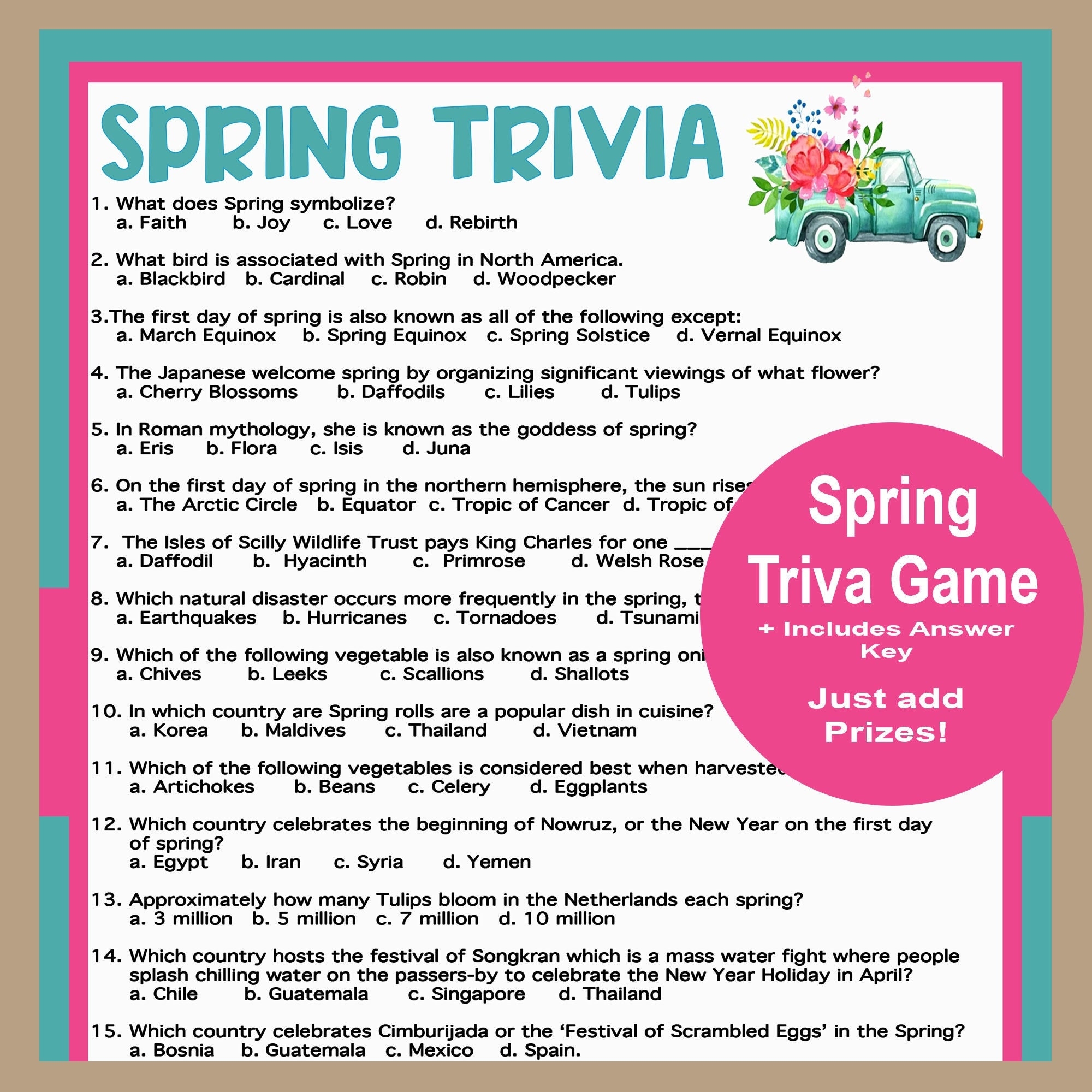 Spring Trivia Game Printable Spring Game Fun Spring Games 