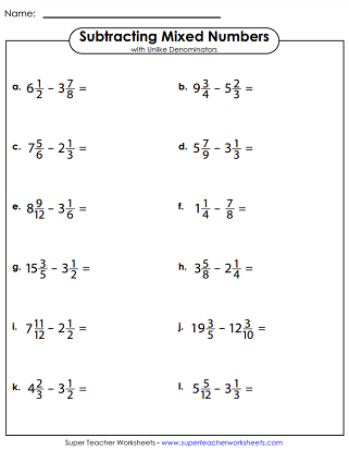 Subtracting Fractions Mixed Numbers Worksheets Worksheets Library