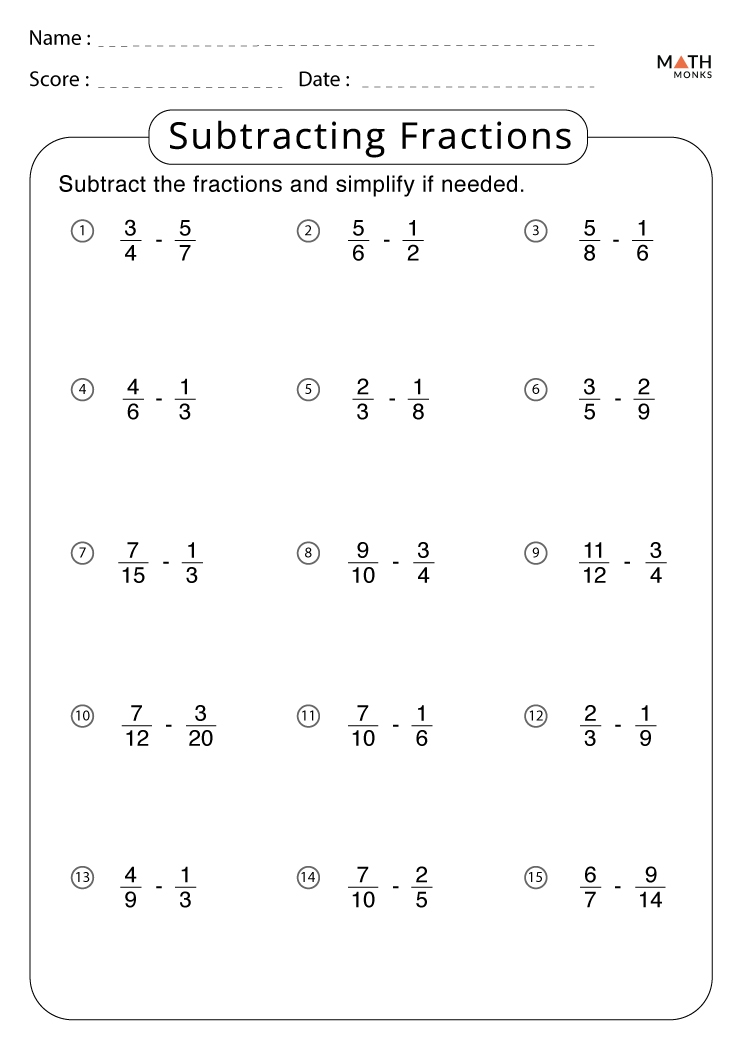 Subtracting Fractions Worksheets Math Monks Worksheets Library