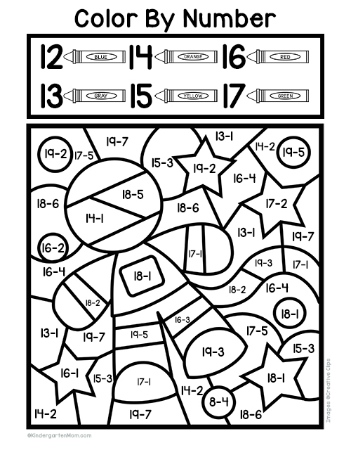 Subtraction Color By Number Printable Kindergarten Mom