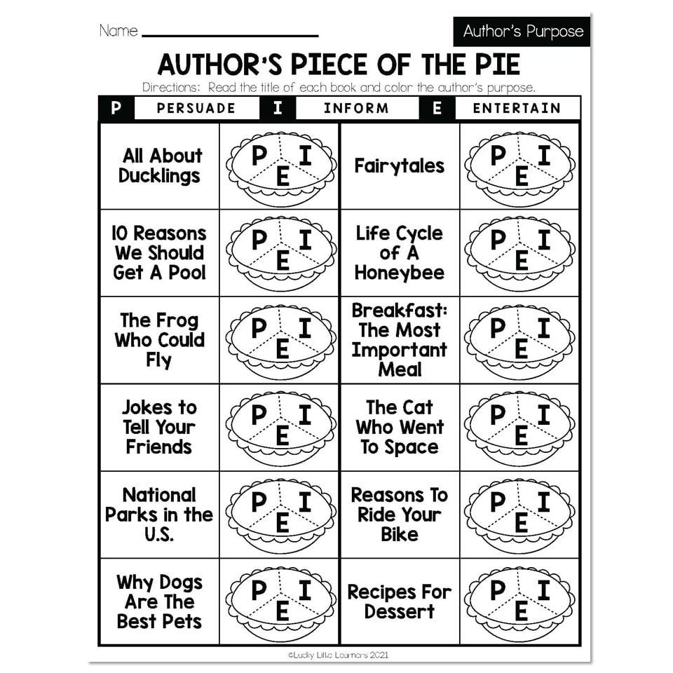 Summer Early Finishers 2nd Grade ELA Authors Purpose 
