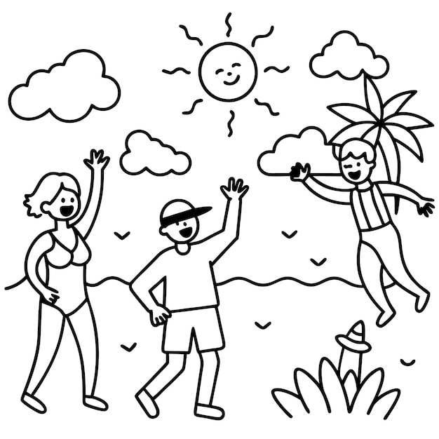 Summer Fun Coloring Page Premium AI generated Vector
