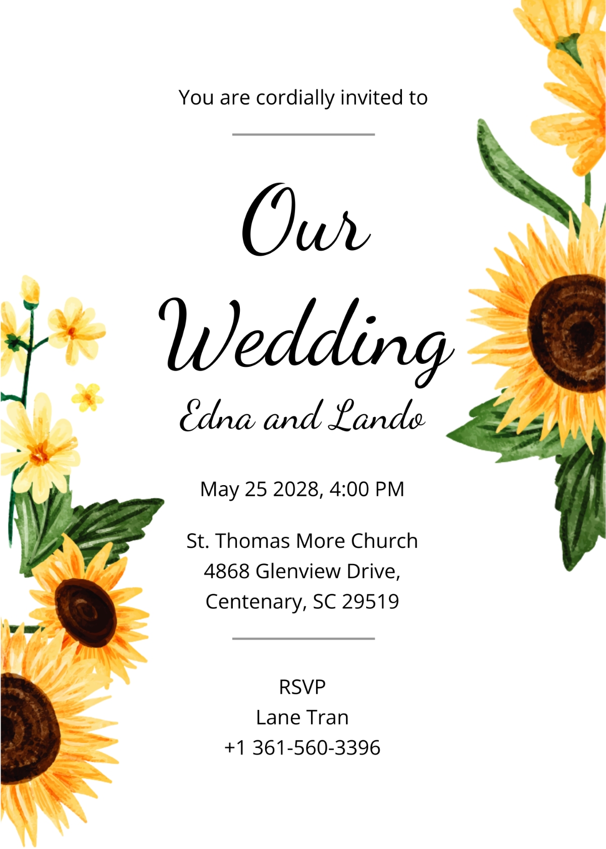 Sunflower Wedding Invitation Template Edit Online Download Example 