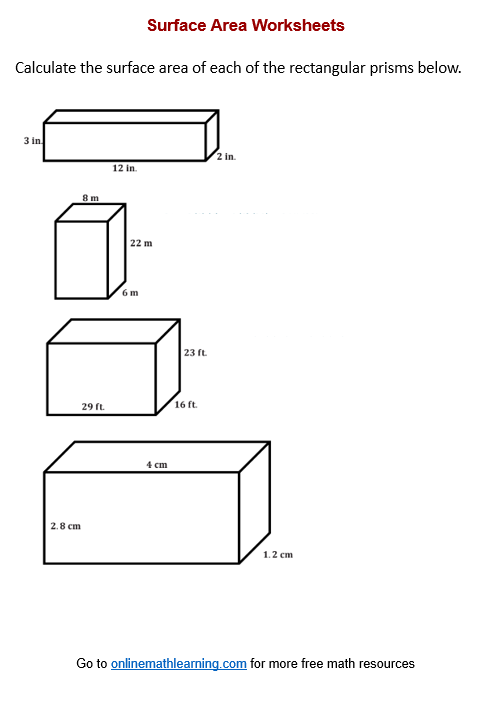 Surface Area Of A Rectangular Prism Math Guide Worksheets Library