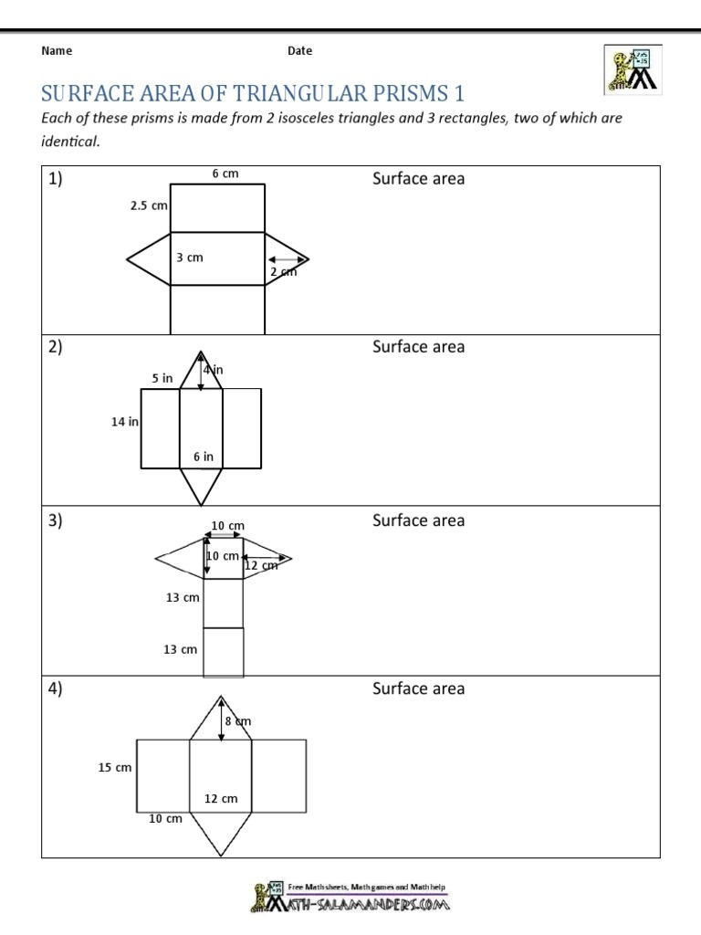 Surface Area Triangular PDF Area Triangle Worksheets Library