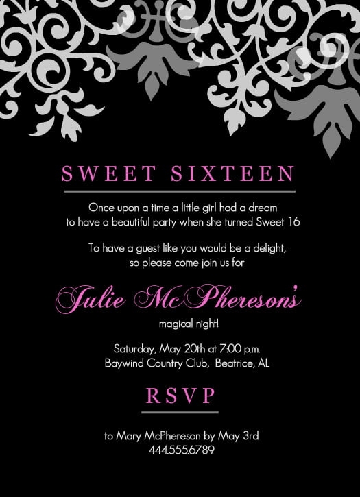 Sweet 16th Birthday Invitations Templates Free Printable FREE