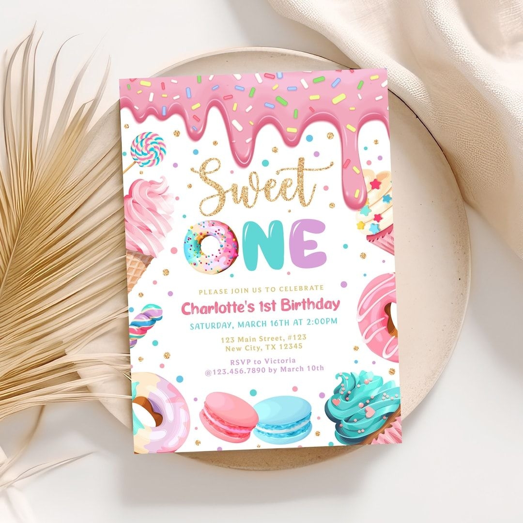 Sweet One Birthday Invitation First Birthday Girl Invitation Candy