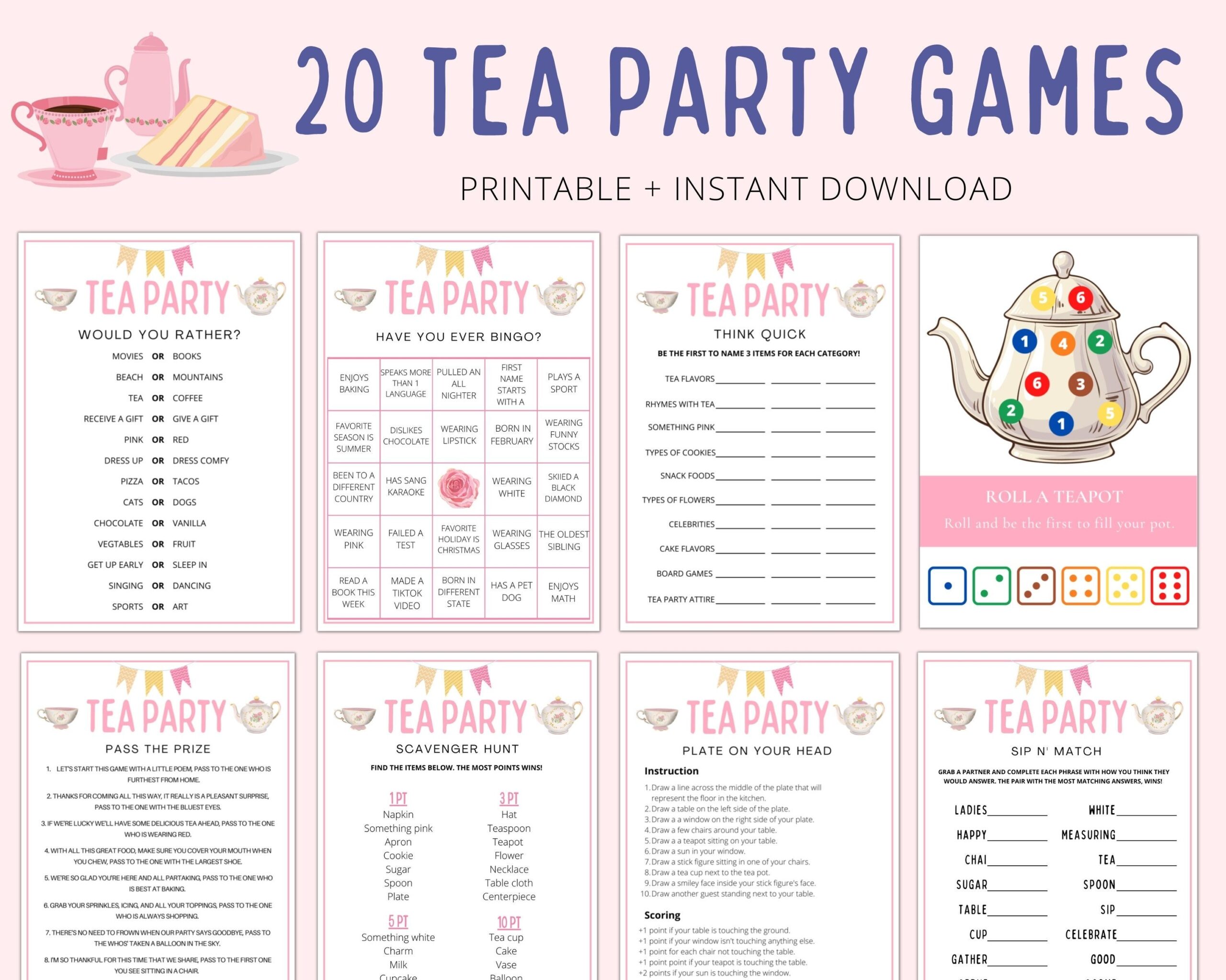 free printable tea party games for kids