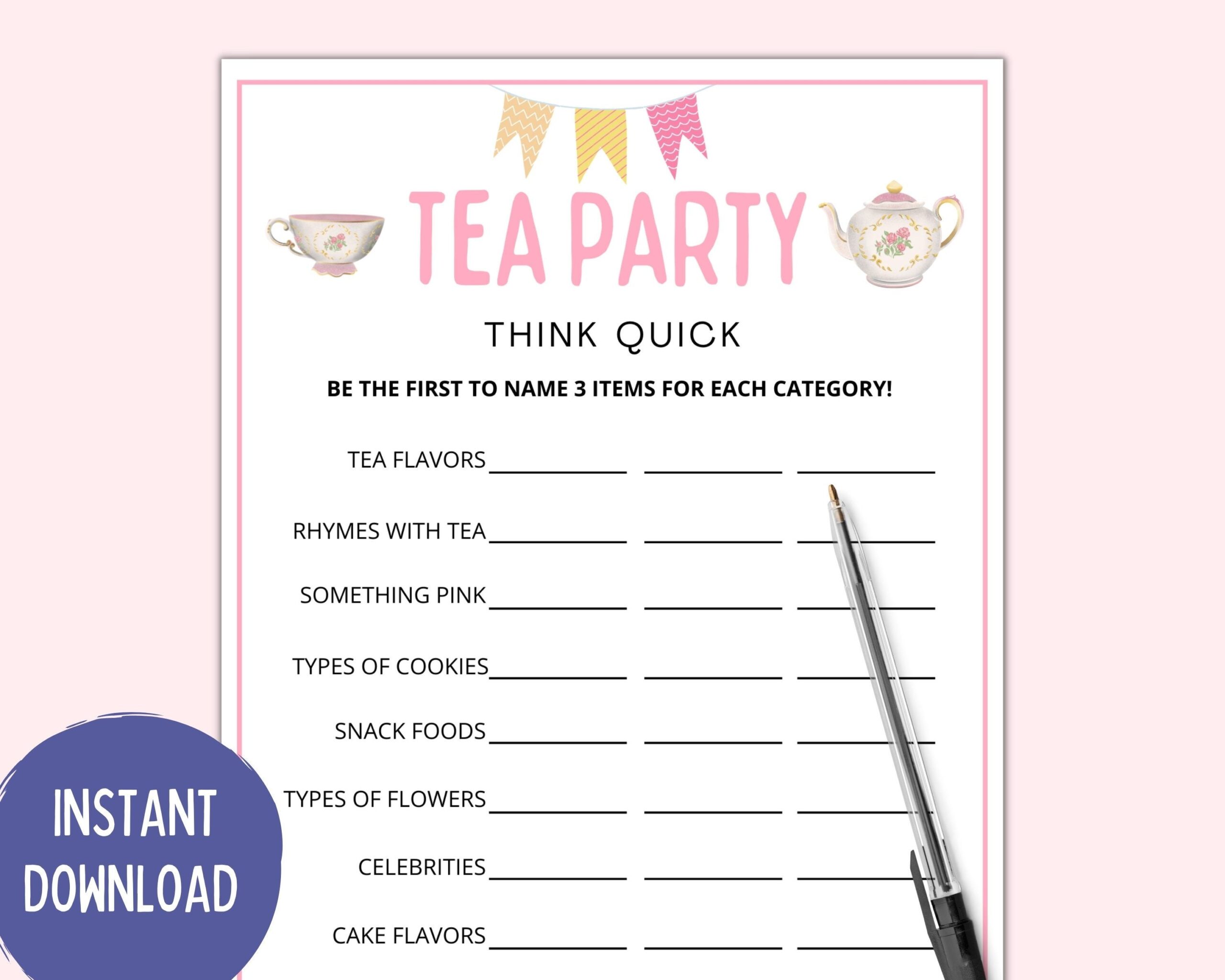Tea Party Think Quick Tea Party Games Tea Party Games Adults Kids 