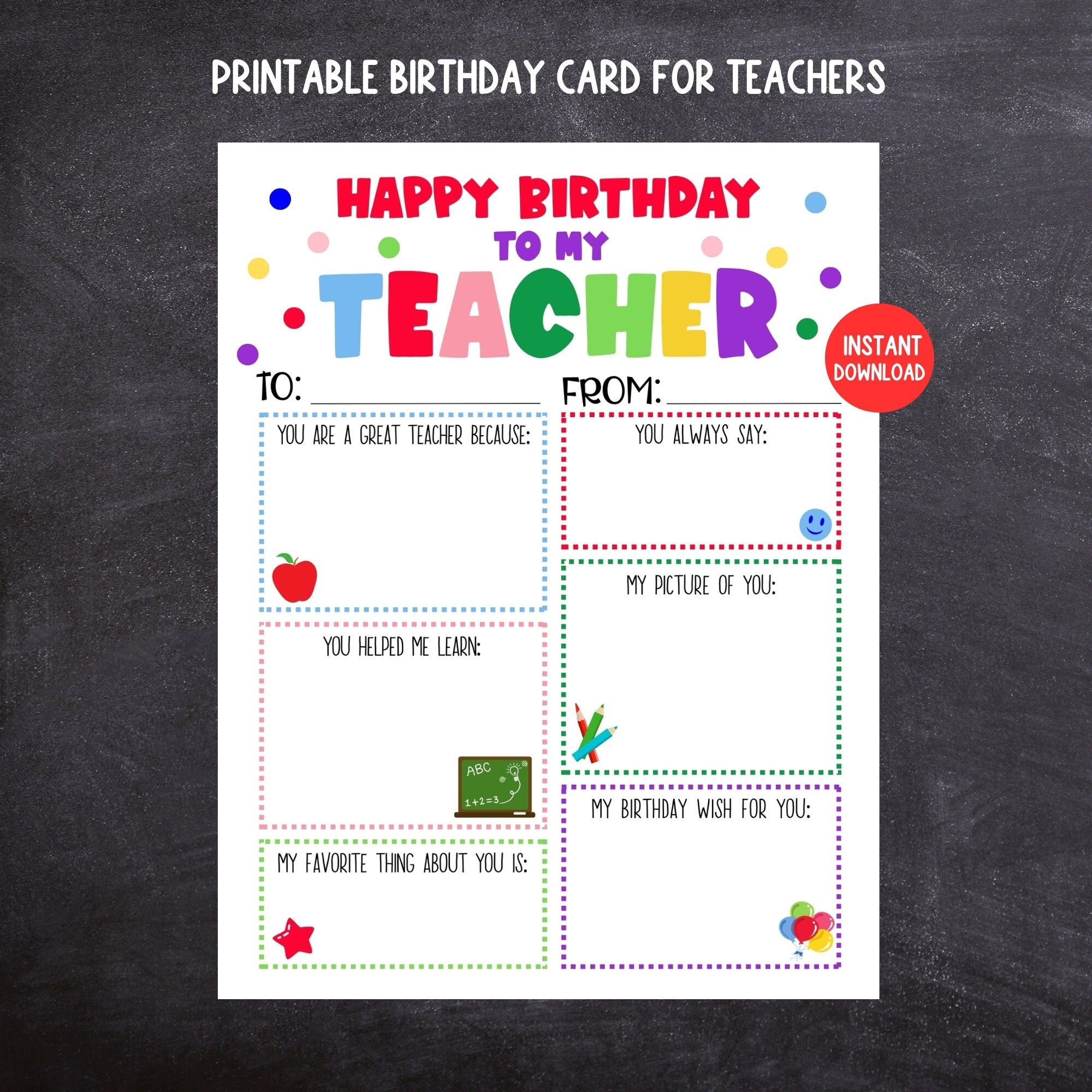 Teacher Birthday Card Printable