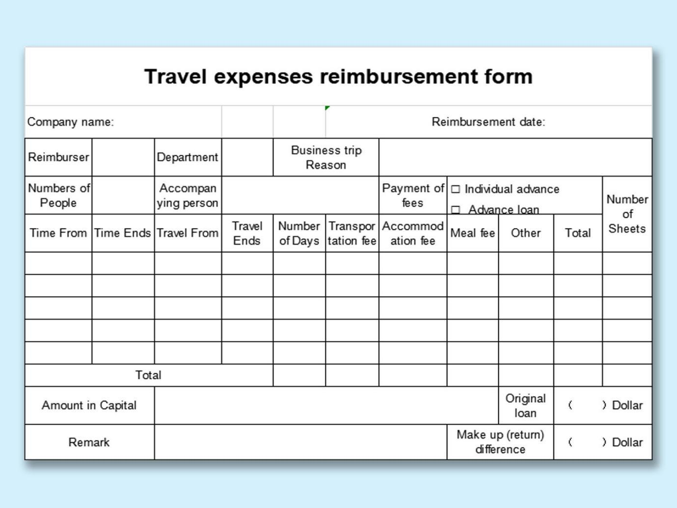 travel budget worksheet