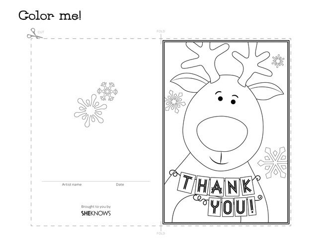 Thank You Cards Printable Coloring Page Christmas Coloring Cards 