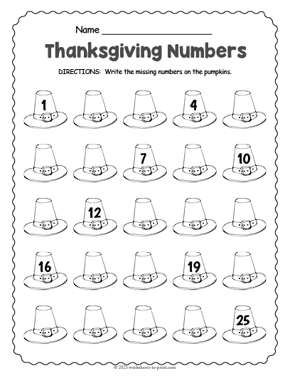Thanksgiving Number Worksheet