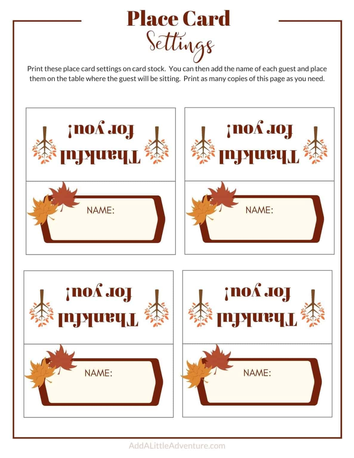 place setting cards printable