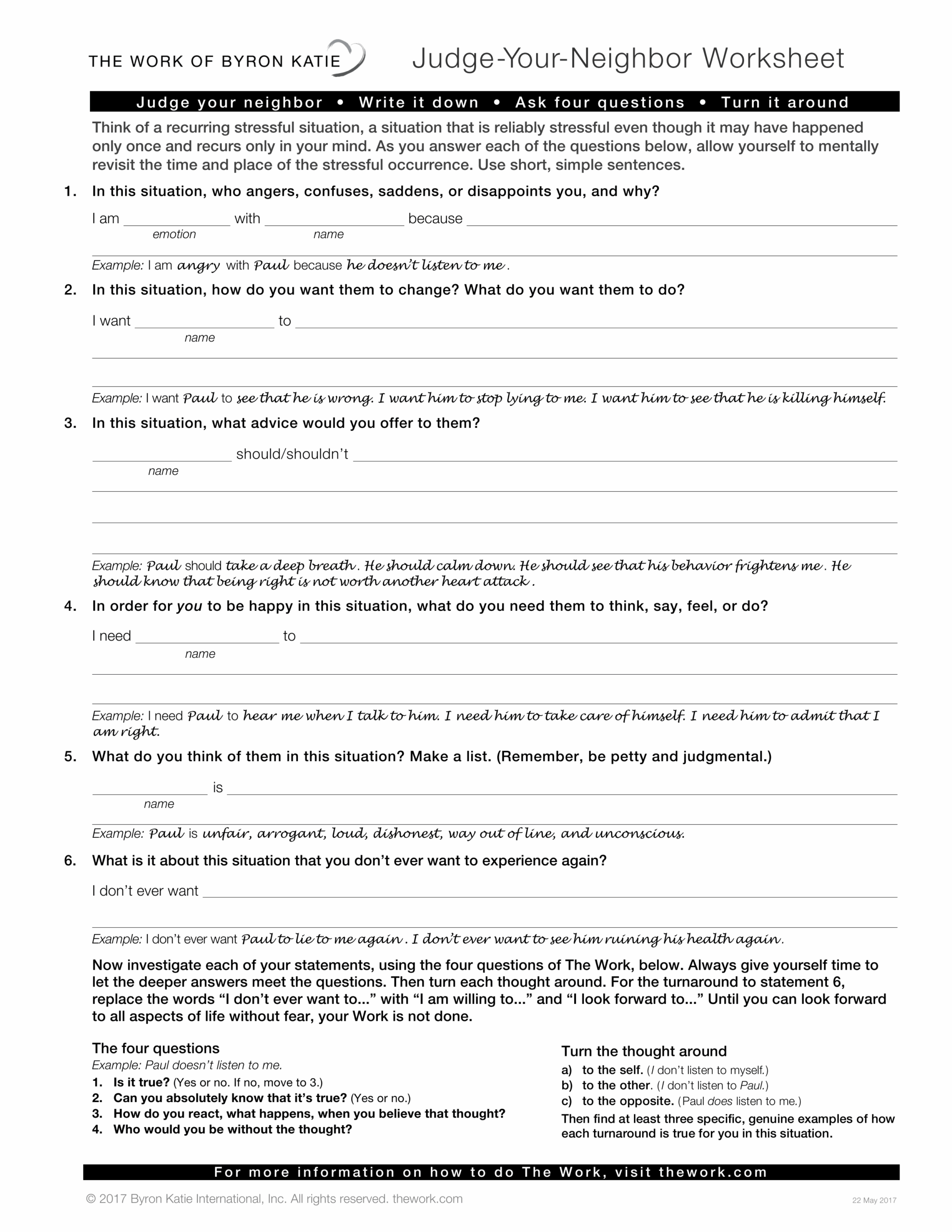 byron katie the work worksheet