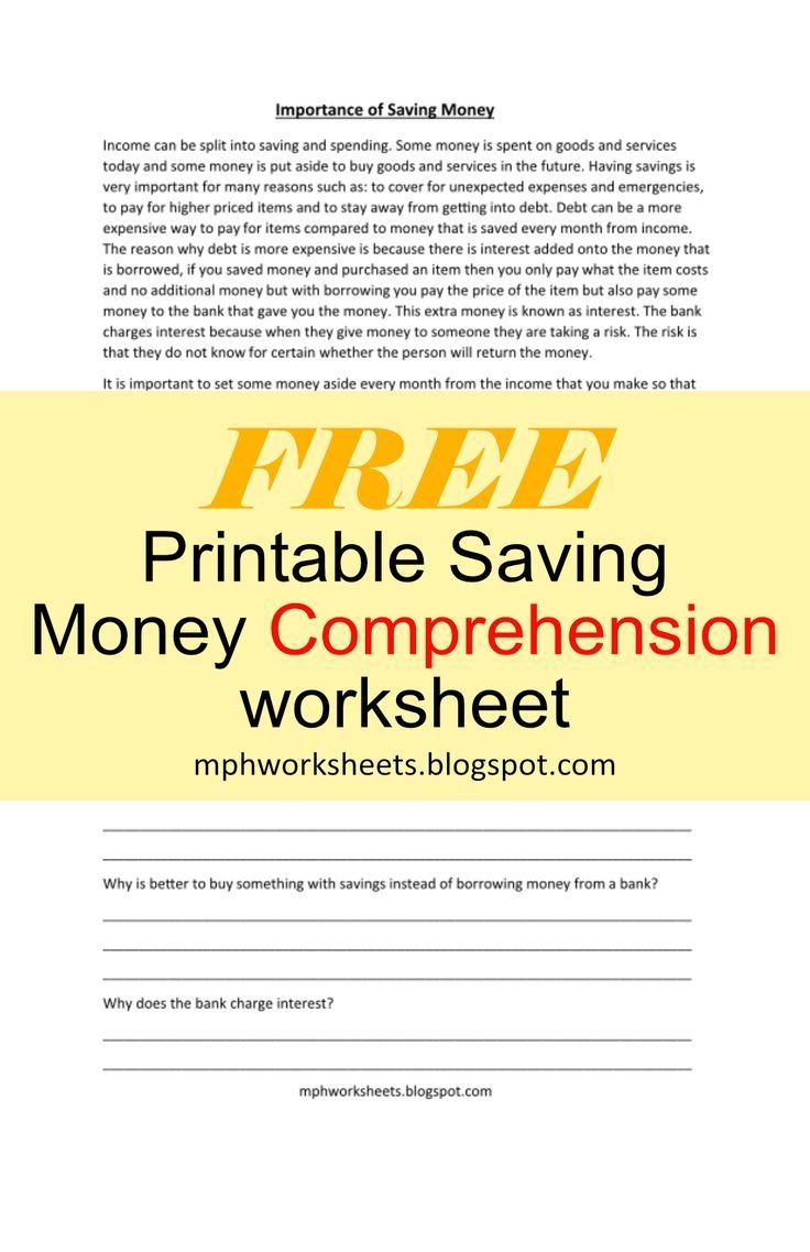 This Free Saving Money Comprehension Worksheet Is An Incredible Way For 