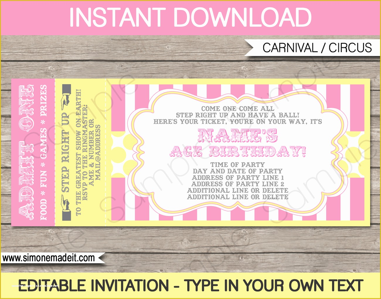 Ticket Invitation Template Free Of Carnival Birthday Ticket Invitation 