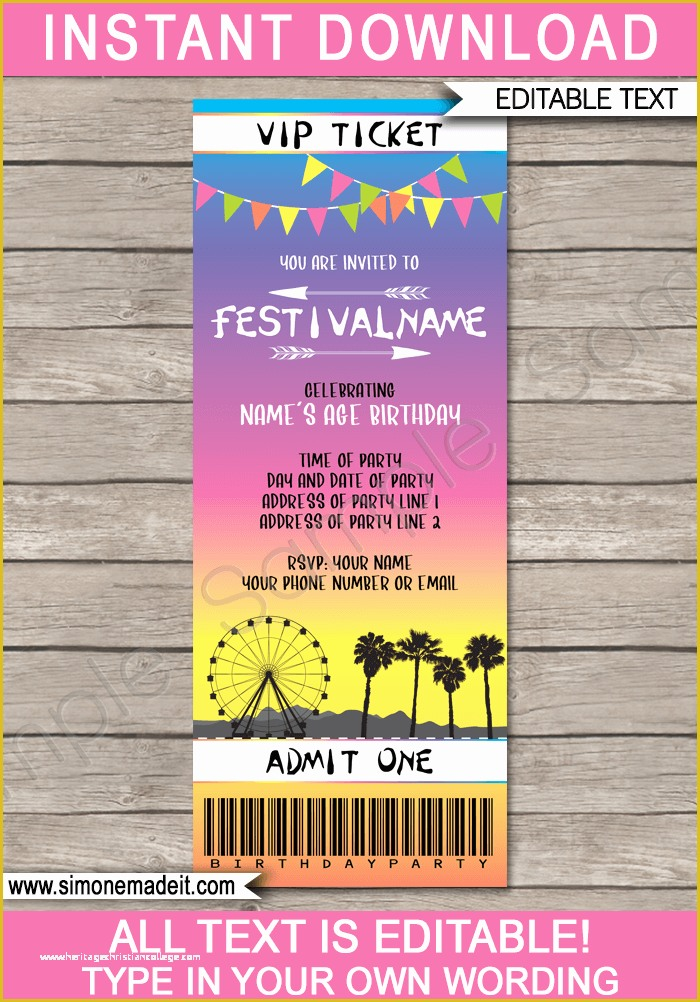 Ticket Invitation Template Free Of Printable Coachella Party Ticket 