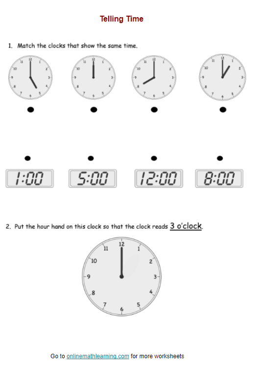 Time Worksheets For 1st Graders Online SplashLearn Worksheets Library