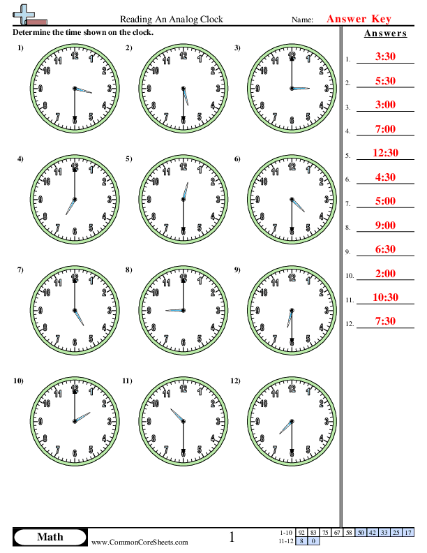 clocks worksheet