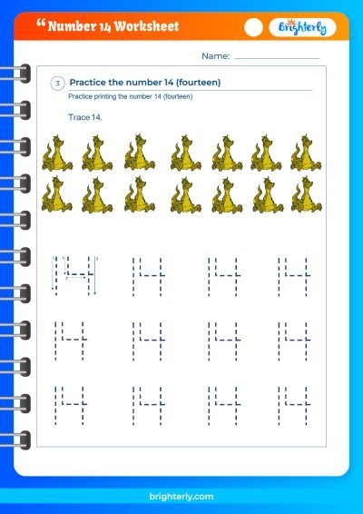Trace Count And Color Number 14 Worksheet For Preschool Worksheets