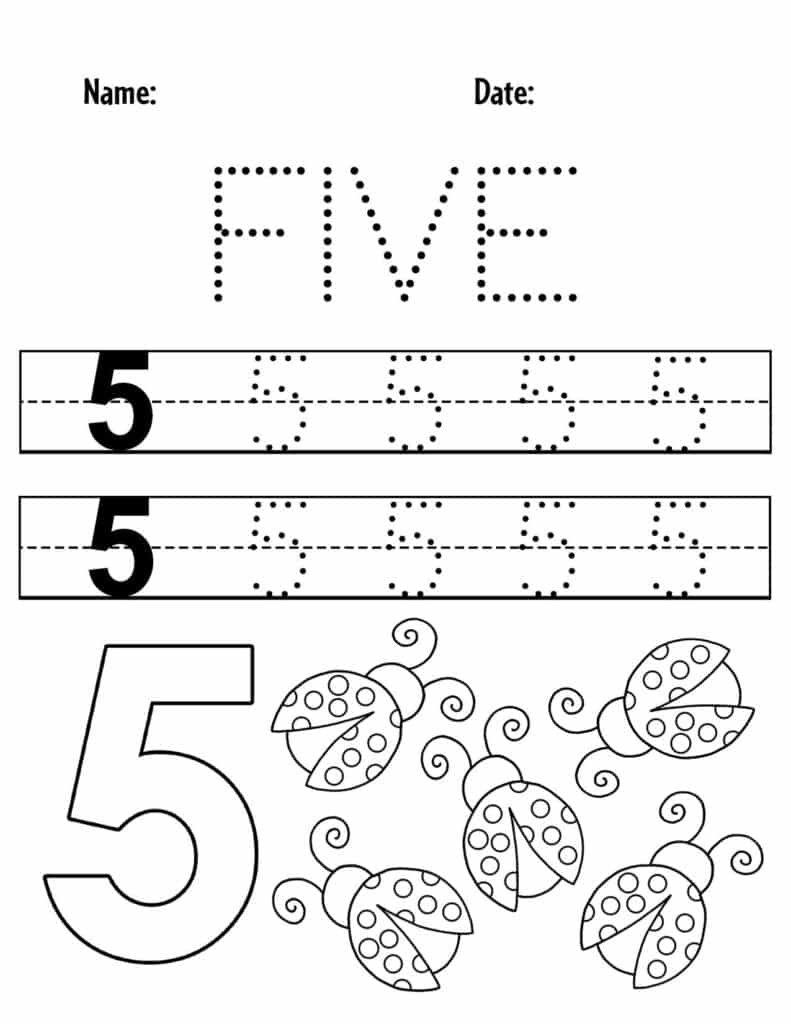 Trace Number 5 Worksheet For FREE For Kids Worksheets Library