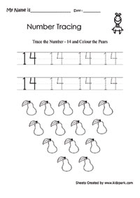 Tracing Number Fourteen Preschool Worksheet Black And White 