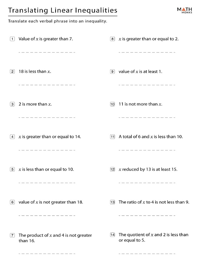 inequalities worksheet pdf