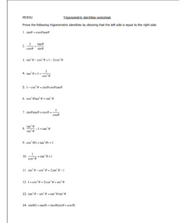 trigonometric identities worksheet