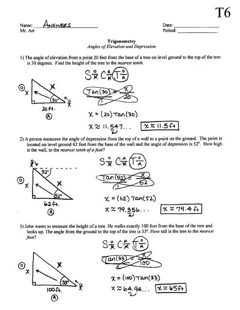 angle of elevation depression worksheet