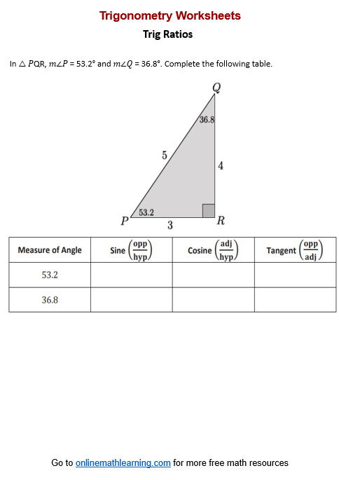 Trigonometry Worksheets worksheets Printable Online Answers 