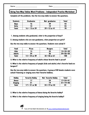 Two Way Frequency Table Worksheet Pdf Cabinets Matttroy