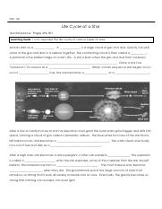 life cycle of the stars worksheet