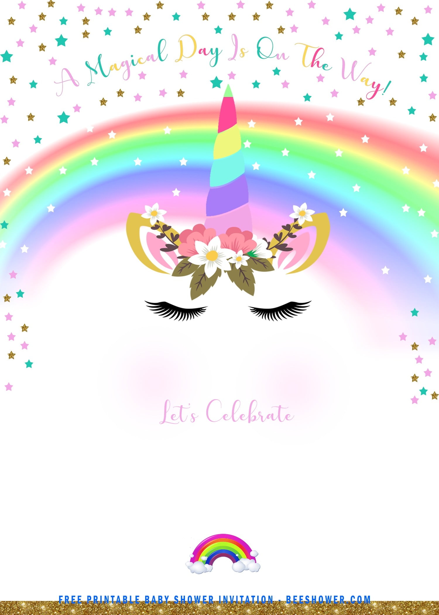 Unicorn Invitation Template Blank Back Side