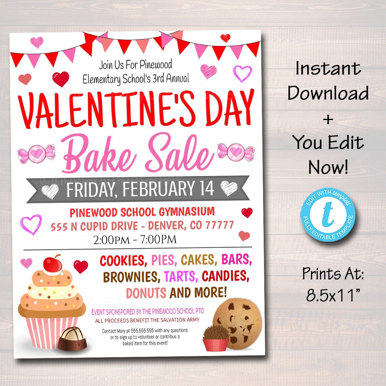 Valentine 39 s Day Bake Sale Flyer Printable PTA PTO School Family 