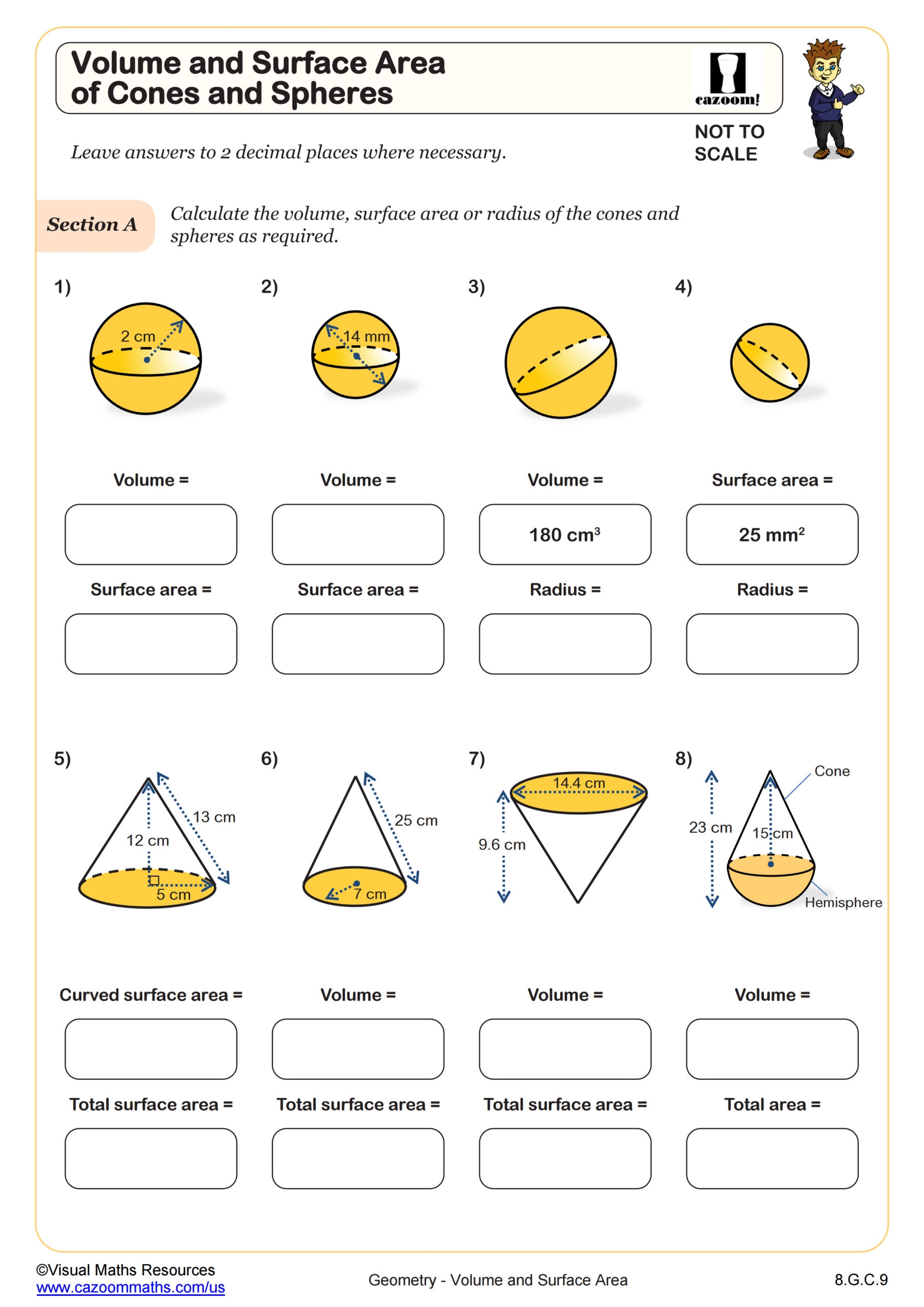 Volume And Surface Area Of Cones And Spheres Worksheet PDF 