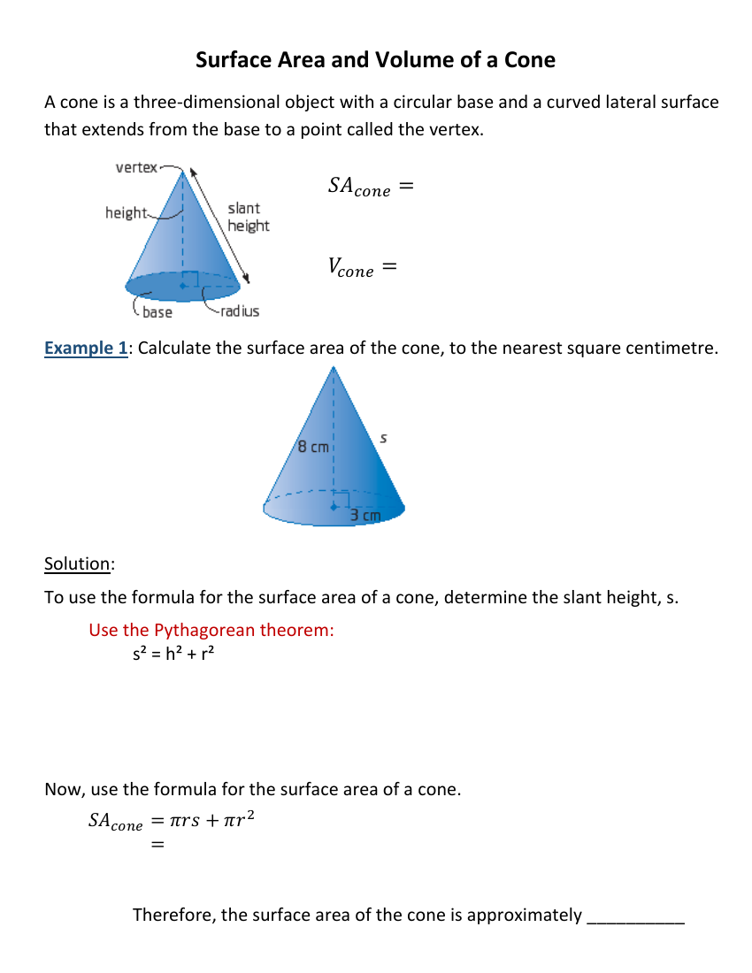 volume of a cone worksheet